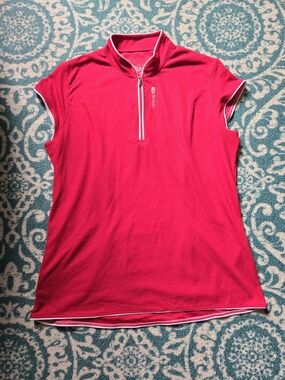 SUGOI Women's Sleeveless Half‑Zip Tank in Fuchsia with White Trim